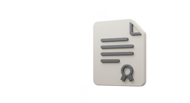 3D Rendering Certificate Paper Seal Success on Transparent Background