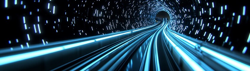 Fototapeta premium A glowing futuristic tunnel featuring flowing blue light and streaks