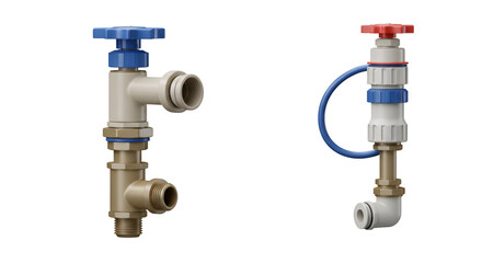 3d Illustration Plumbing Water Pipe Valves Blue and Red Handle Isolated