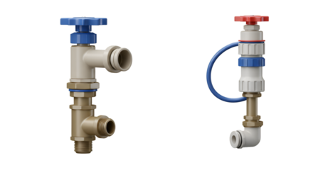 3d Illustration Plumbing Water Pipe Valves Blue and Red Handle Isolated