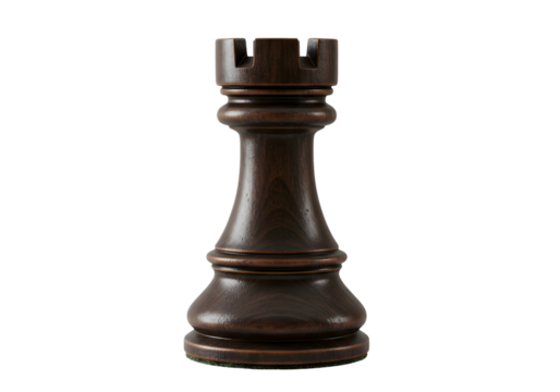 Illustration Dark Wooden Chess Rook Piece Isolated on Transparent
