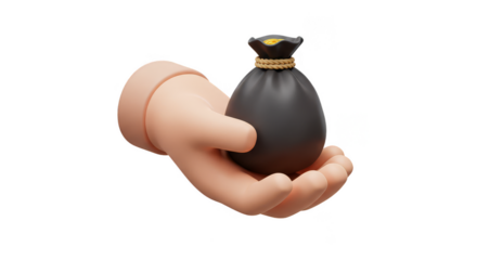 3D Rendering Hand Giving Black Money Bag Investment Finance Wealth