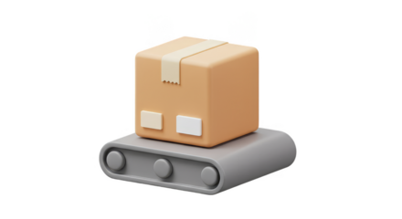 3D Isolated Brown Package Move on Conveyor Belt with Transparent BG