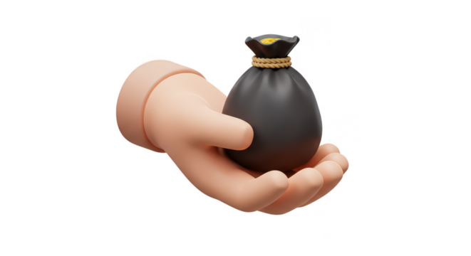 3D Rendering Hand Giving Black Money Bag Investment Finance Wealth