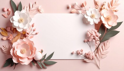 Elegant floral arrangement with blank space for text soft pink background digital art cozy home environment close-up view aesthetic design