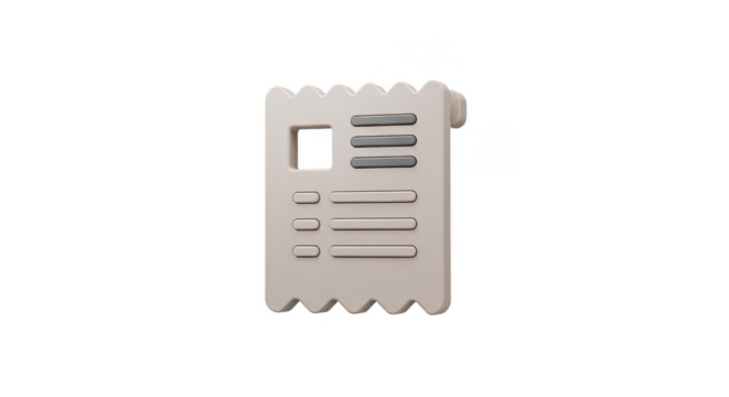 3D Rendered Document Icon Paper Form on Transparent Background