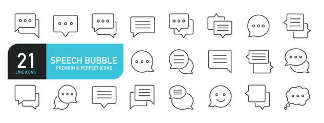Set of line icons related to speech bubble, chat, speak. Outline icons collection. Editable stroke. Vector illustration