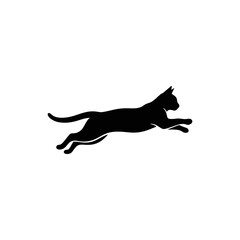 Black vector silhouette of running wild animals including cat, dog, panther, and kangaroo illustration isolated on white
