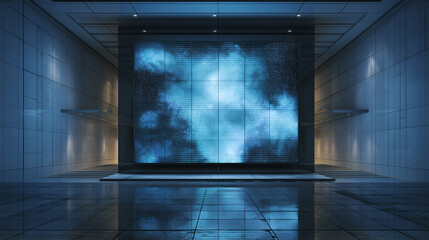 Futuristic Pink Neural Network Light Wall in Dark Room