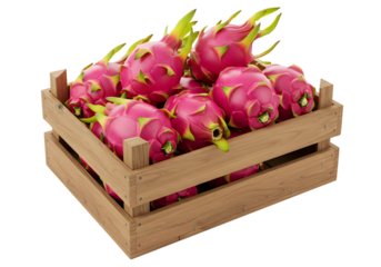 3d Isometric Crate of Fresh Pink Dragon Fruits with Transparent Background