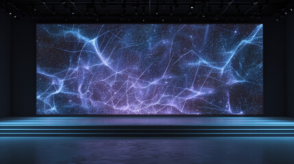 Futuristic Pink Neural Network Light Wall in Dark Room