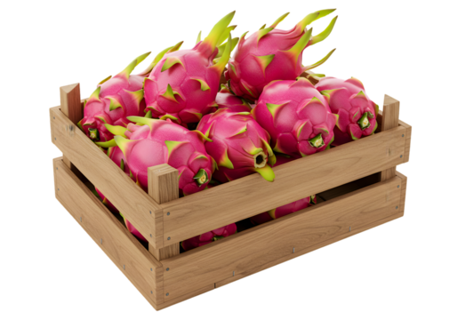 3d Isometric Crate of Fresh Pink Dragon Fruits with Transparent Background