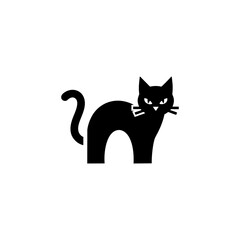 Black and white cat vector illustration, cartoon funny pet kitten silhouette art