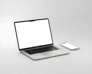 Laptop and Smartphone on Minimalist Surface in Studio Environment