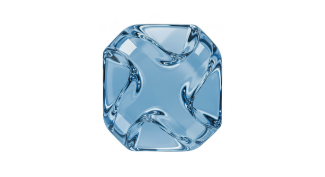 3D Rendering Blue Ice Crystal Cube Transparent Background