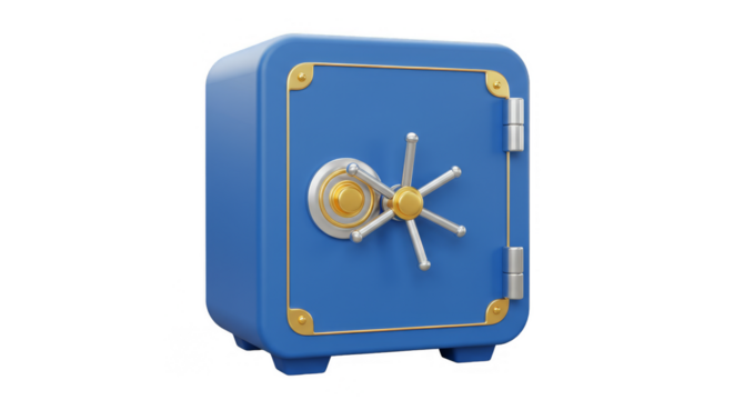 3D Rendering Blue Safe Box Security Metal isolated transparent Background - Powered by Adobe