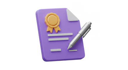 3D Render Contract Seal Agreement on Transparent Background