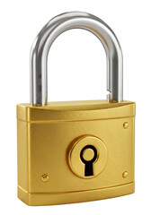 Isolated Golden Padlock for Security Safety and Protection in PNG Image