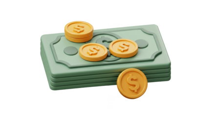 3D Rendering of Money Stack Gold Coins Green Currency Wealth