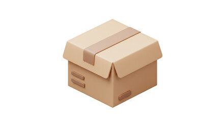 3D Render Open Brown Cardboard Box Package Delivery Transparent