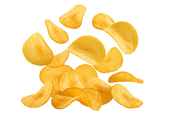 Isolated Golden Potato Chips Snacks on Black Transparent Background