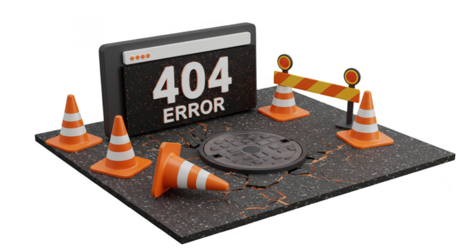 3D Rendering Error 404 Page Not Found Website Construction Traffic Cone