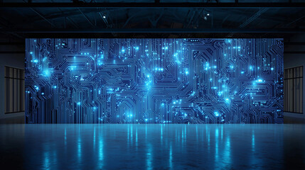 Futuristic Pink Neural Network Light Wall in Dark Room