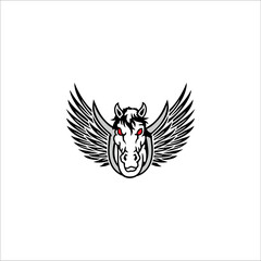 illustration of a horse's head decorated with wings on a white background