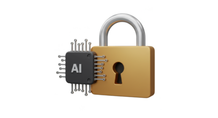 3d Rendering of AI Padlock Cybersecurity Protection with Transparent Background