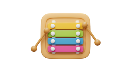 3D Rendering of Colorful Xylophone Toy Musical Instrument on Transparent Background