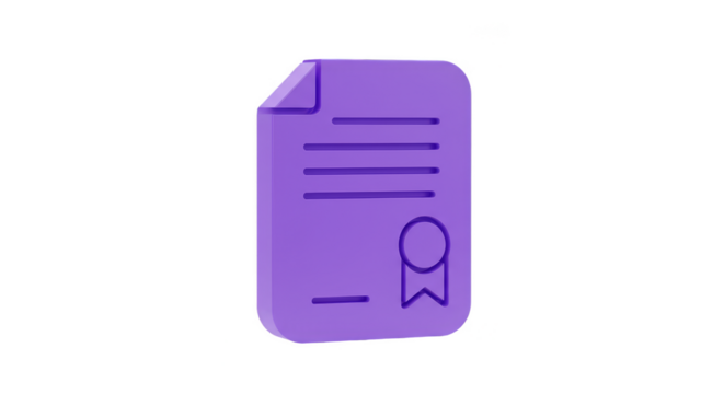 3D Rendered Purple Contract Agreement Document with Transparent Background