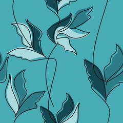 Hand drawn leaves seamless pattern vector. Contour illustration. Abstract outline botanical backdrop. Line continuous wallpaper, cartoon ivy background, fabric, textile, minimal print.