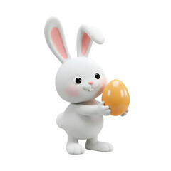 3D Rendering of Cute White Easter Bunny Holding Golden Egg Illustration