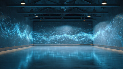 Futuristic Pink Neural Network Light Wall in Dark Room