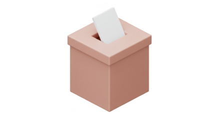 3D Rendered Vote Box Ballot Casting with Paper on Transparent BG