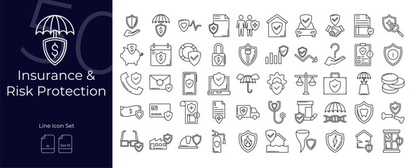 Insurance And Risk Protection Line Editable Icons set. Vector illustration in modern thin line style of Insurance And Risk Protection icons : validation, approval, accept, certified, etc