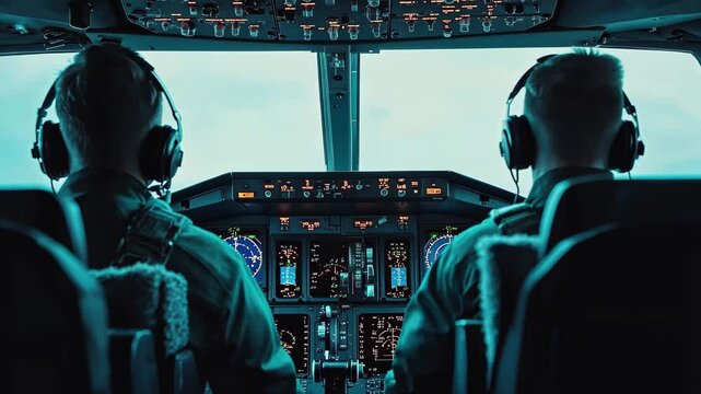 Pilot team conducts preflight check in cockpit before taking off, Pilot team conducting a pre flight in the cockpit Video footage