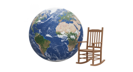 3D Rendering Planet Earth Globe Beside Wooden Chair Transparent Isolated