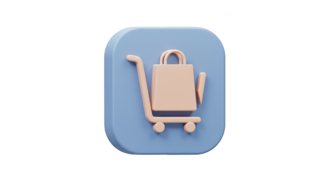3D Shopping Cart Bag Icon with Transparent Background