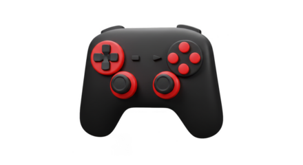 3D Rendering Gamepad Controller Red Buttons Gaming on Transparent Background