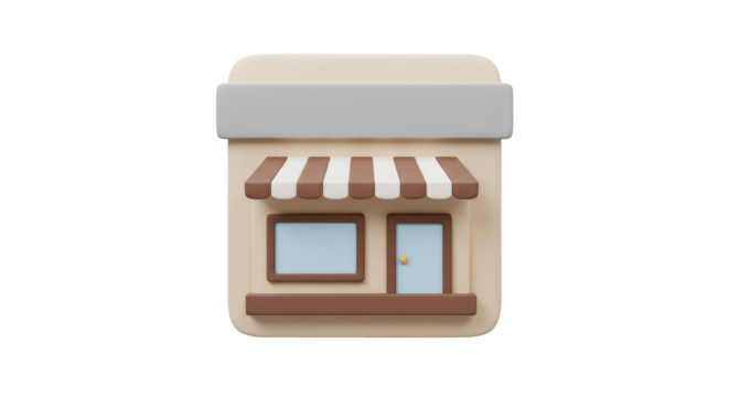 3d Store Building with Brown Canopy Transparent Background Icon