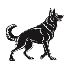 Wolf or Dog Standing on Rock – Bold Wildlife Silhouette in Side Profile Vector Art Wolf Silhouette