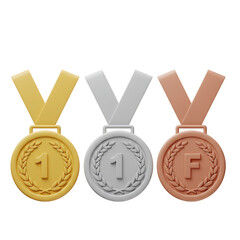 3D Rendering Three Medals Gold Silver Bronze Awards for Winning