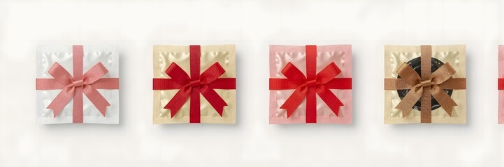 Collection of Beautifully Wrapped Gift Boxes with Red and Pink Ribbons