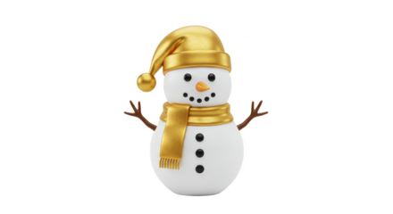 3D Snowman with Gold Hat and Scarf Festive Holiday Decoration