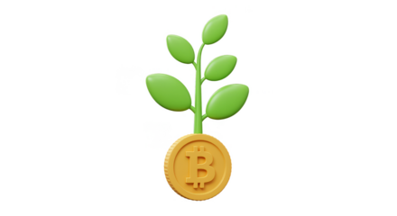 3D Rendering Isolated Bitcoin Plant Representing Cryptocurrency Growth