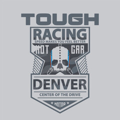 Car racing badge . T shirt graphics. Vectors . print	