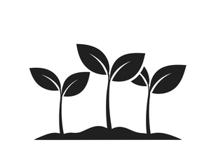 Black-and-white vector image of seedlings in soil