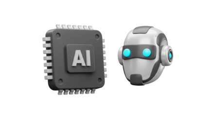 3D Rendering of AI Brain and Chip Machine Learning on Transparent BG