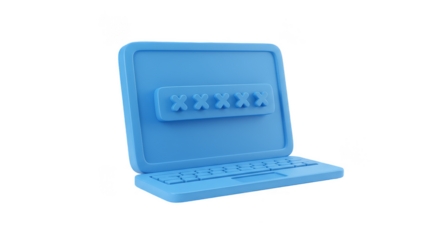 3D Rendering of Blue Laptop Displaying Password Login Security